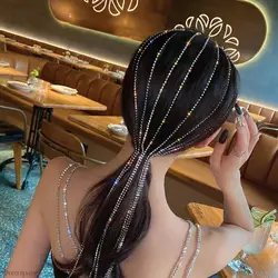 Party Rhinestone Hair Chain Shining Crystal Hair Decorate Nets Women Wedding Luxury Hairbands Long Tassel Headpiece Jewelry