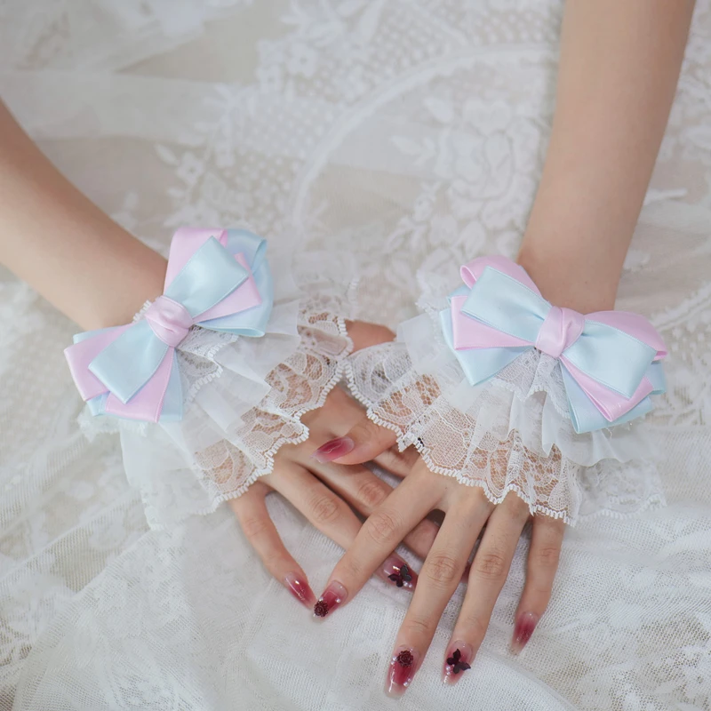 طبقة القوس الدانتيل الأكمام اليد المعصم القرن الأصفاد الأساور فتاة انفصال الأكمام وهمية تأثيري العروض الملحقات