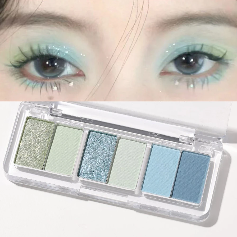 Nueva paleta de sombra de ojos de 6 colores, pigmentos de ojos azules y verdes ahumados, sombra de ojos con brillo mate nacarado, maquillaje brillante de larga duración