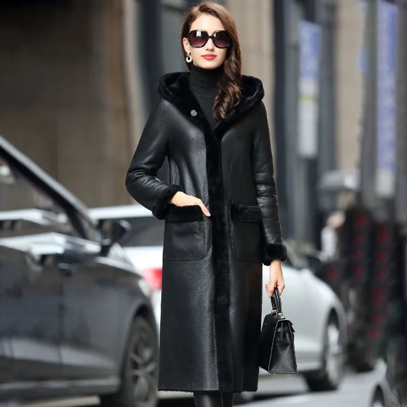 Leather Jacket Women\'s Overcoat Fashion Loose Thicke Fur One-piece Overcoat Warm Parker Coat 2023 New Winter Double-Sided Jacket