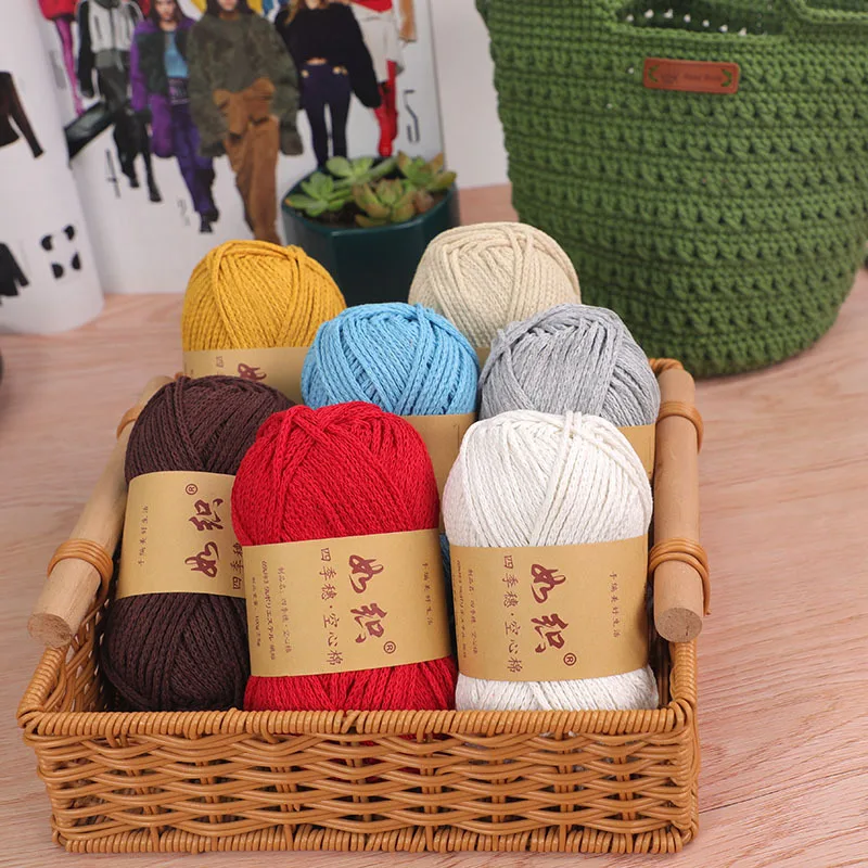 1Pc 100g Cotton Hollow Crochet Yarn 2mm Polyester knitting Thread Round Crocheting line Thick DIY bag mat slipper amigurumi