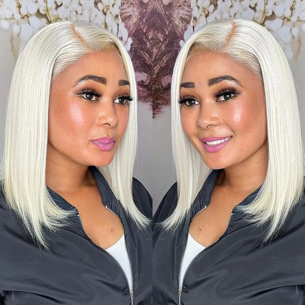 Platinum Blonde Colored Lace Front Wig Short Straight Bob Human Hair Wigs For Women HD Transaprent Lace Forntal Wig Preplucked