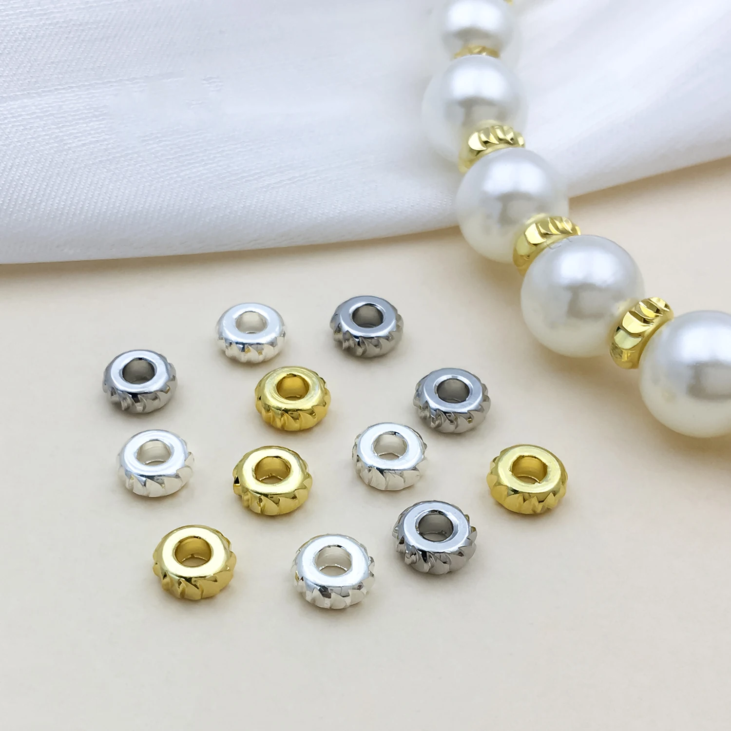 30pcs/lot 18K Gold Color Plated Brass 3/4/5mm Round Circular Gear Spacer Beads Flat Bracelet Bead For DIY Jewelry Accessories ﻿