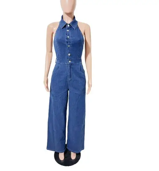

Jumpsuit Women 2026 New Spring Turn-Down Collar Shirred Sexy Backless High Waist Casual Pocket Design Wide Leg Jumpsuit