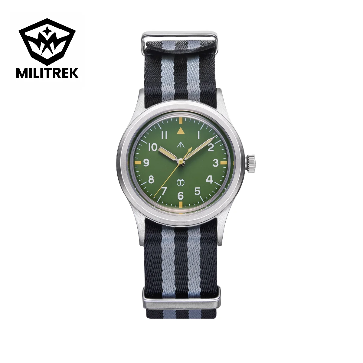 ساعة ميدانية للرجال 36 ملم VH31 كوارتز مضيئة الأيدي 100 متر مقاومة للماء سوار من الفولاذ المقاوم للصدأ والنايلون Militrek ساعة يد رياضية MT9003