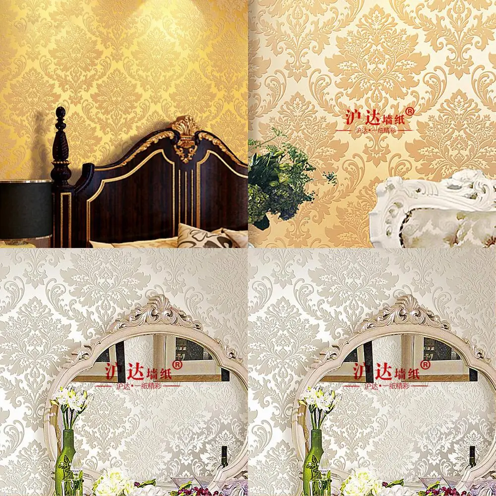 

Golden European Damask Wallpaper for Small Restaurant Decor Adhesive Paste Applied Non Self Adhesive Wall Paper for Cafe Hotel D