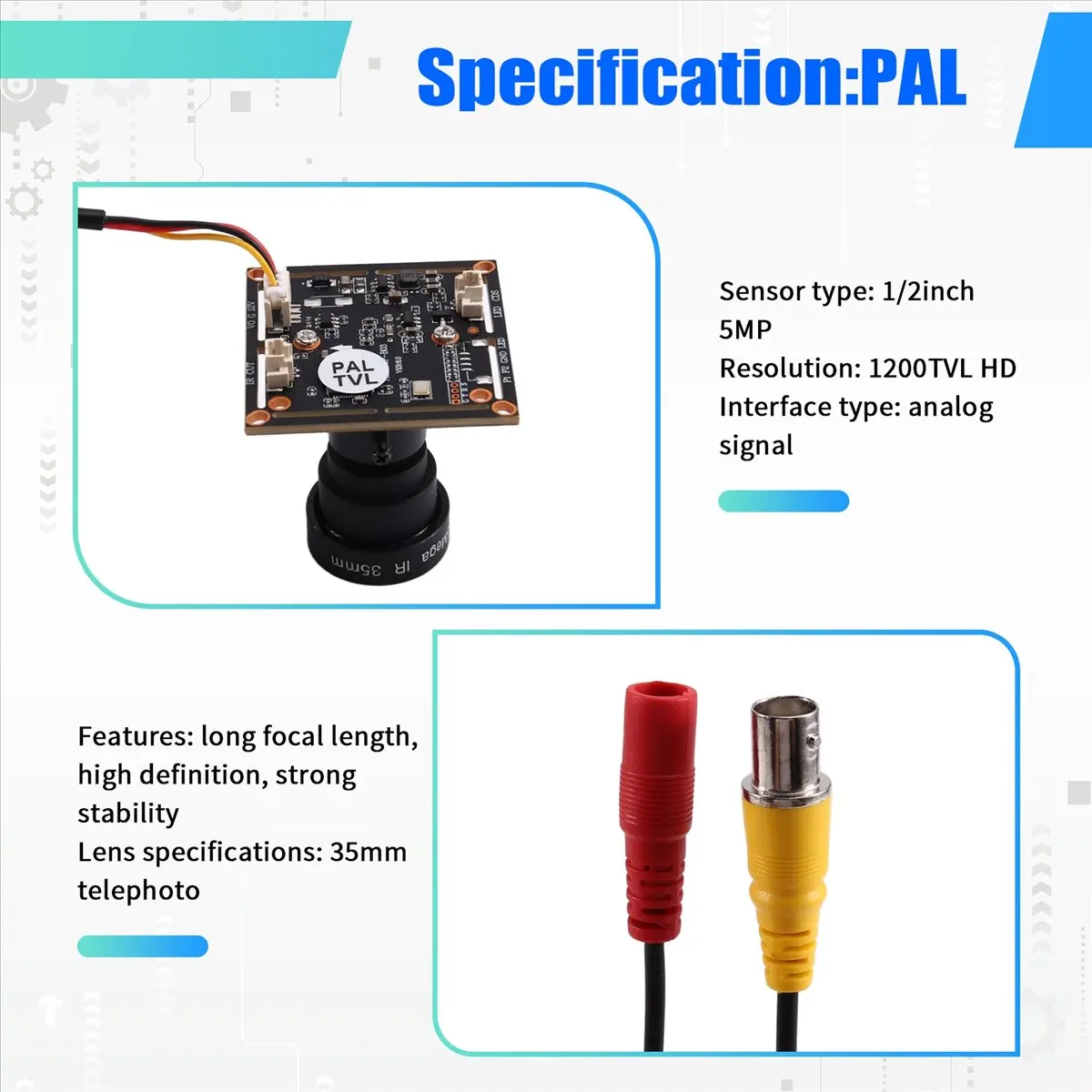 

A23G 1200TVL 5MP Analog CCTV Camera Module with 35mm Lens for DIY Microscope Telescope Car Camera Video Doorbell PAL