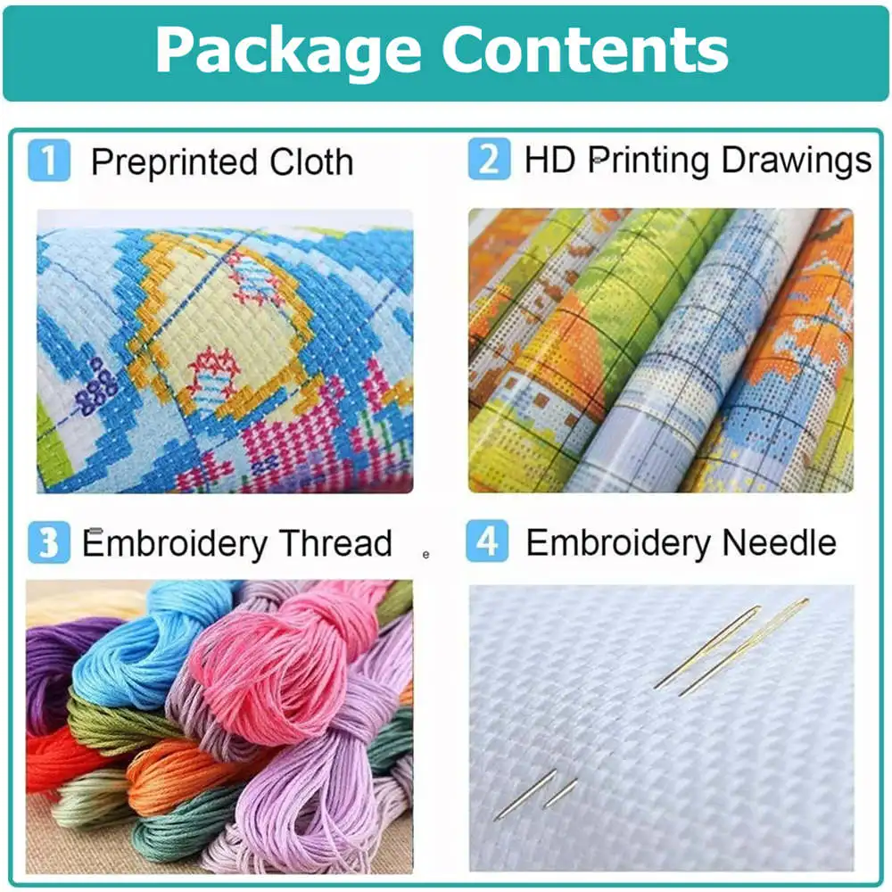 Needlework, DIY Cross Stitch Kit Cotton Thread, Dream House Landscape Pattern Cross Stitching Kits 11CT Printed on Canvas P