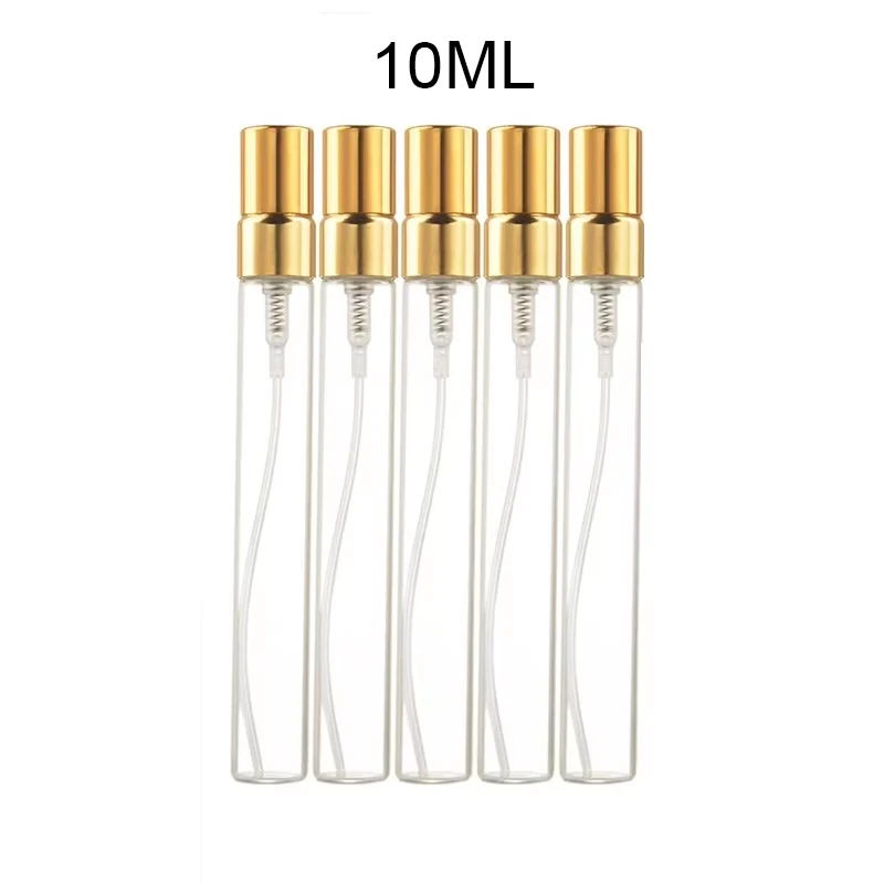5ml/10ml 5 Stück Glas-Sprühflaschen Nachfüllbarer Parfüm-Zerstäuber Probenfläschchen Dünne Glasfläschchen Gold – Detail 4