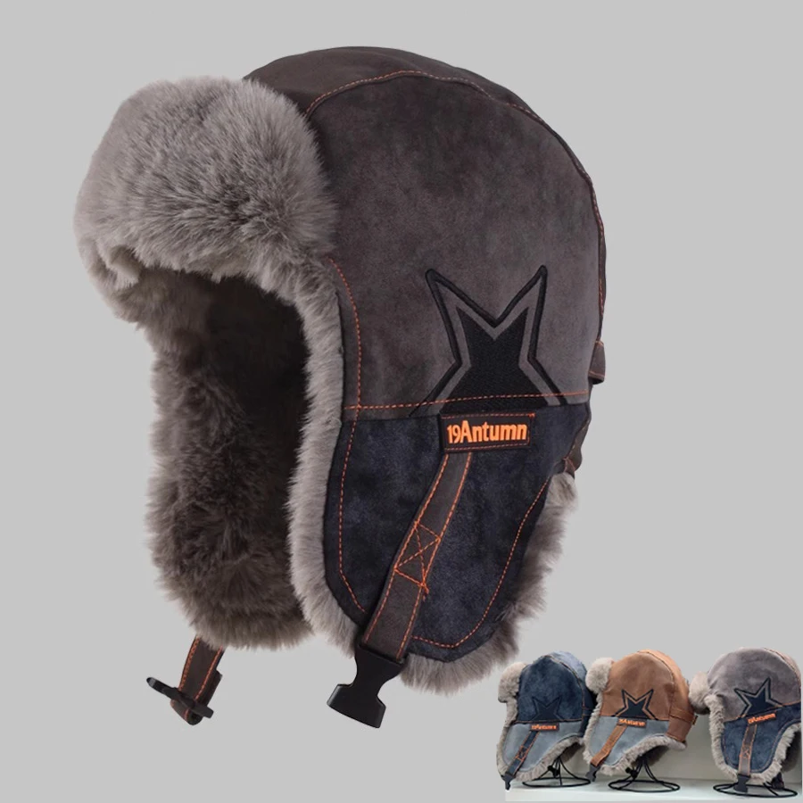 Fashion Half Star Thicken Faux Fur Earflap Hat Ushanka Bomber Unisex Winter Ski Ride Travel Casual Warm Cap Color Match