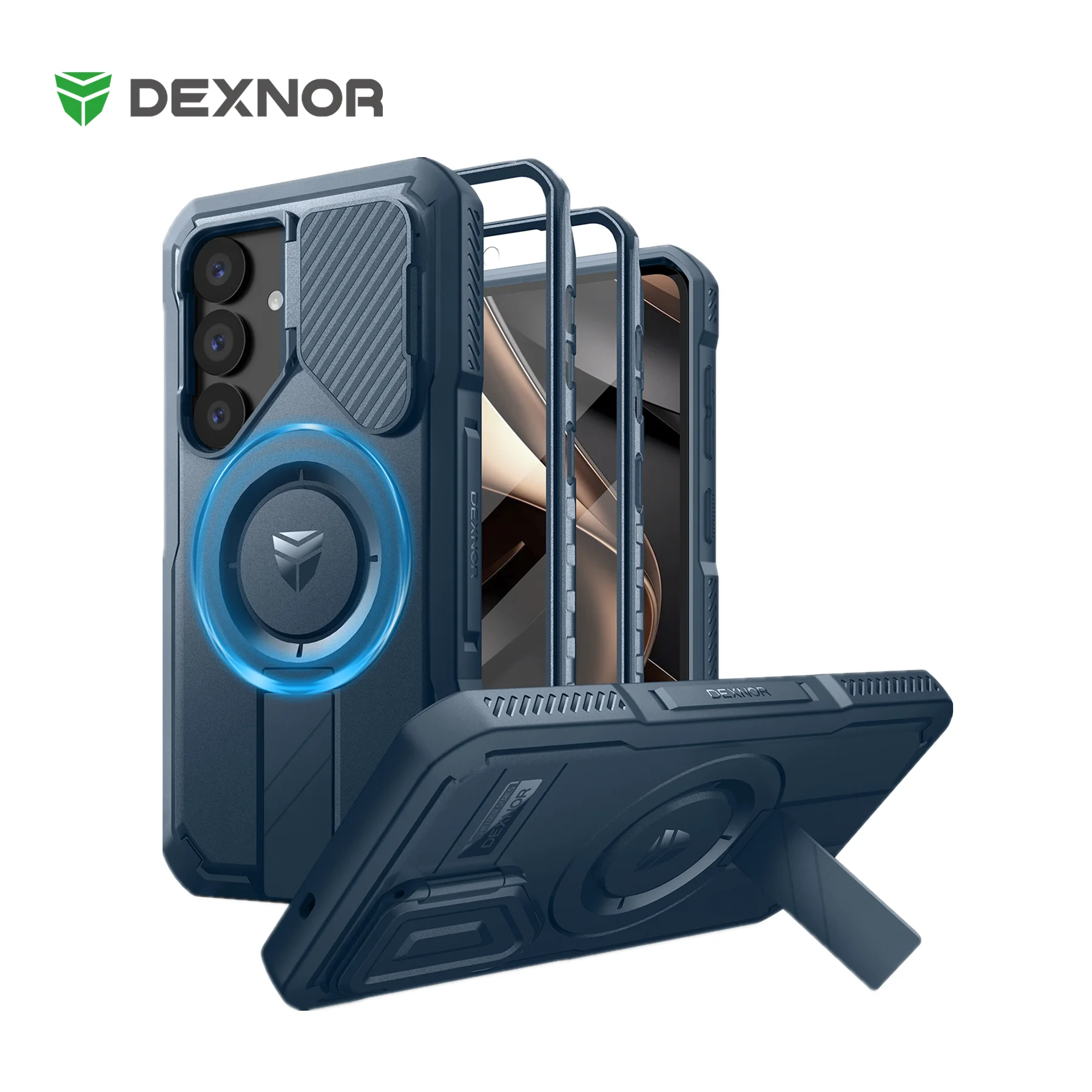 

Чехол Dexnor для Samsung Galaxy S25, прочный противоударный чехол со встроенной раздвижной крышкой для камеры, встроенная защитная подставка для экрана