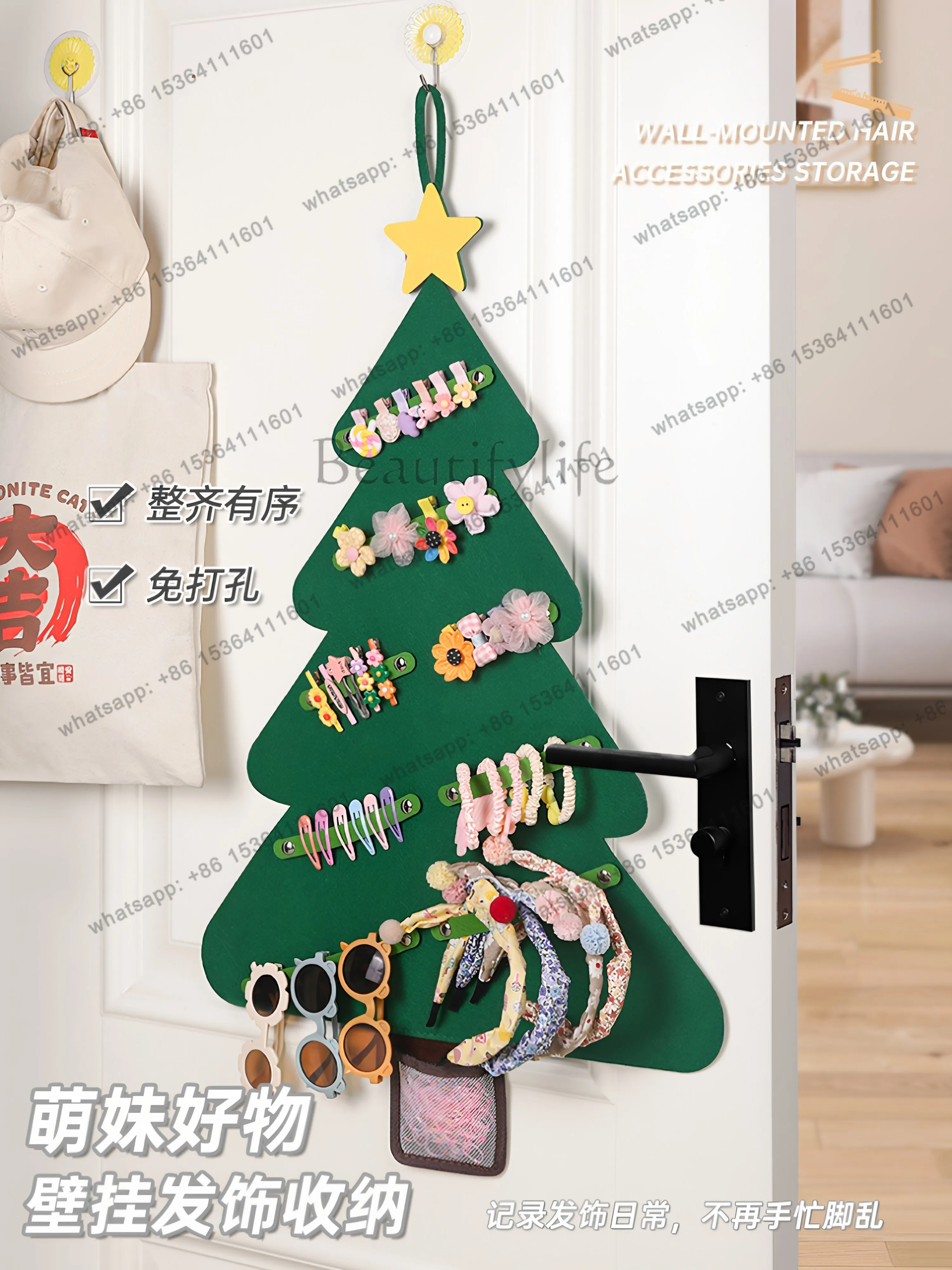 Hair accessories storage hanging bag wall hanging hair card jewelry rack large capacity felt hair band artifact