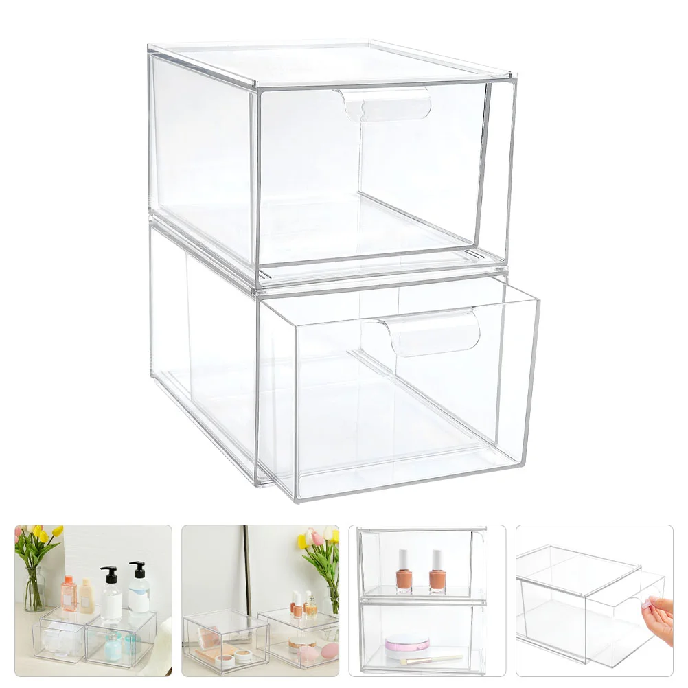 

2pcs Nail Polish Storage Box Plastic Stacking Storage Boxes Cosmetic Organizer Lipstick Storage Container