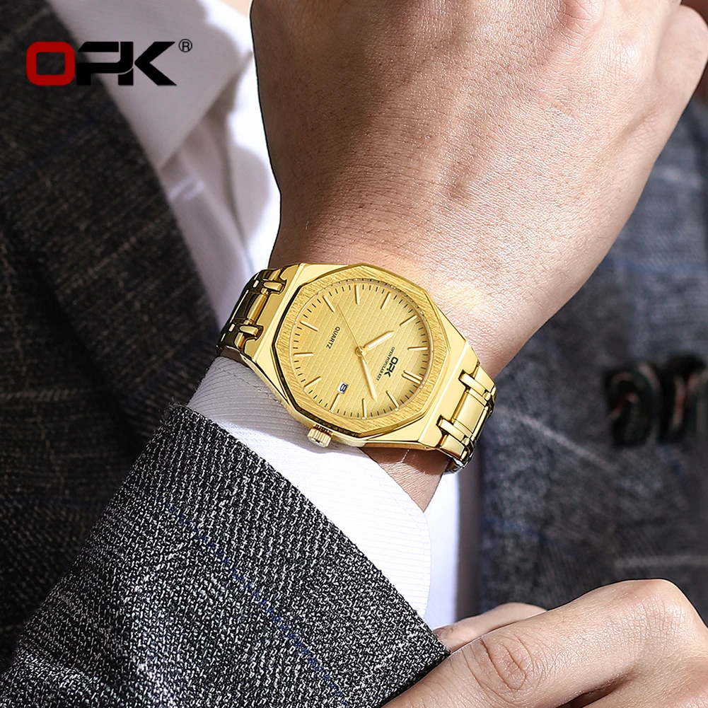 OPK 8139 Luxury Quartz Watch For Men Original Top Brand Calendar Man Wristwatch Waterproof Luminous Stainless Steel Mens Watches