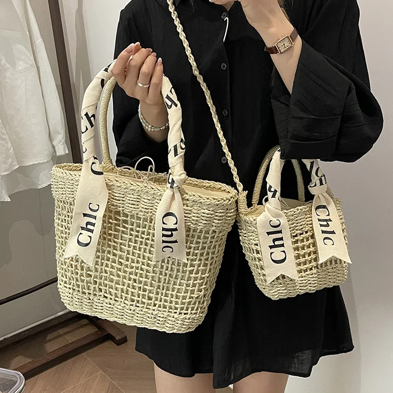 New Women\'s Bag High Quality Straw Woven Hollow Inner Tank Large Capacity Shoulder Bag 2024 Summer Leisure Shopping Handbag