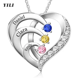 Personalized Name Necklace with Birthstones Custom Promise Necklace Heart Pendant with Engraved Names Christmas Jewelry Gifts