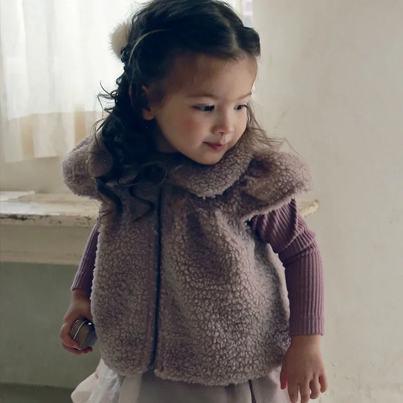 Toddler Girls Vest Winter Clothes 2024 Kids Girls Zipper Lapel Lamb Fleece Vest Waistcoat