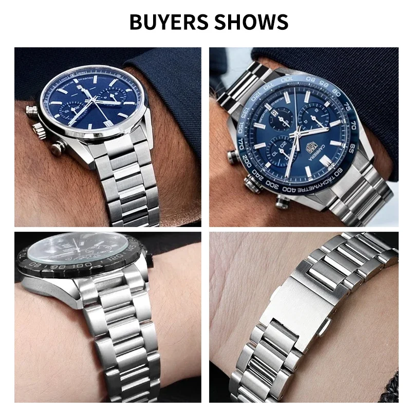 Pulseira de aço sólido finamente trabalhada, fivela dobrável para tag heuer carrera heritage monaco, à prova d'água, confortável, 22mm