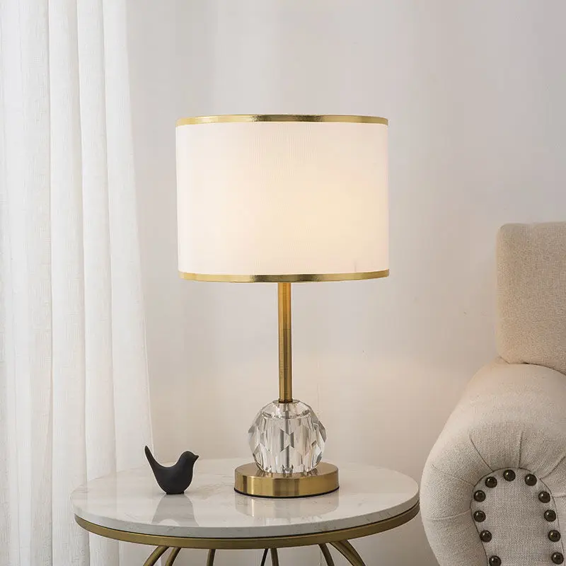 

American creative K9 crystal desk lamp living room study bedroom bedside lamp fabric warm gold model room modern lamp