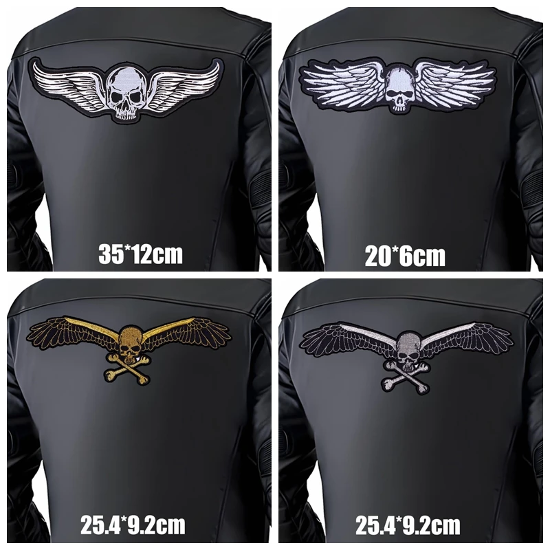 Large Skull Wing Patch Punk Biker Motorcycle Back Embroidered Patches Iron On Patches For Clothing Leather Jackets Sew Badges
