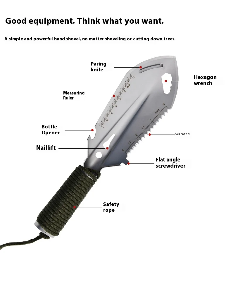 Portable Camping Hiking Traveling Pinic Shovel Multifunctional Ordnance Shovel Survival Outdoor Equipment Garden Tool Shovel image 5
