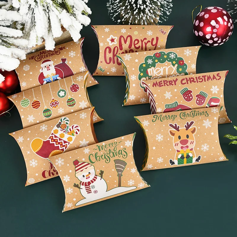 10/20/30 Stücke Weihnachten Kissen Candy Box 2025 Weihnachten Kinder Geschenk Snack Verpackung Boxen Weihnachtsdekoration für Zuhause Neujahr 2026