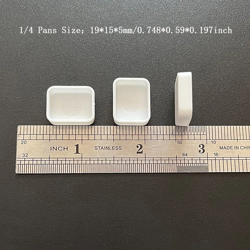 100pcs 1ml Empty Quarter Pans Rounded Corner Watercolor Paint Pans Mini Rectangle White/Transparent 1/4 Pigment Pans for Travel