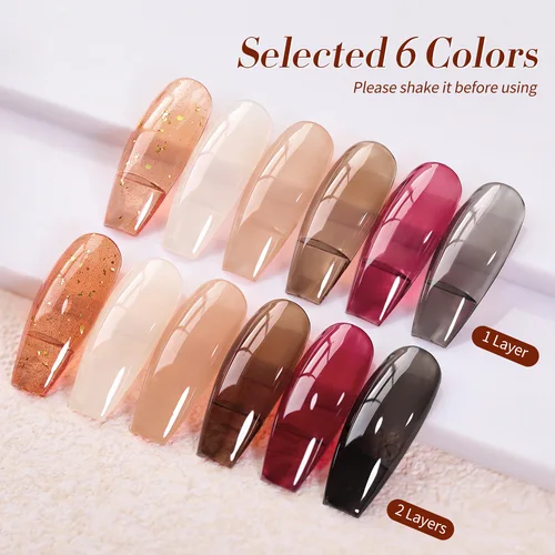 Imagen 2 del producto BORN PRETTY Kit de esmalte de uñas en gel Rojo Marrón Desnudo Rosa Colección de colores Varnis Semitransparente Desnudo Natural Juego de manicura de uñas 6 piezas