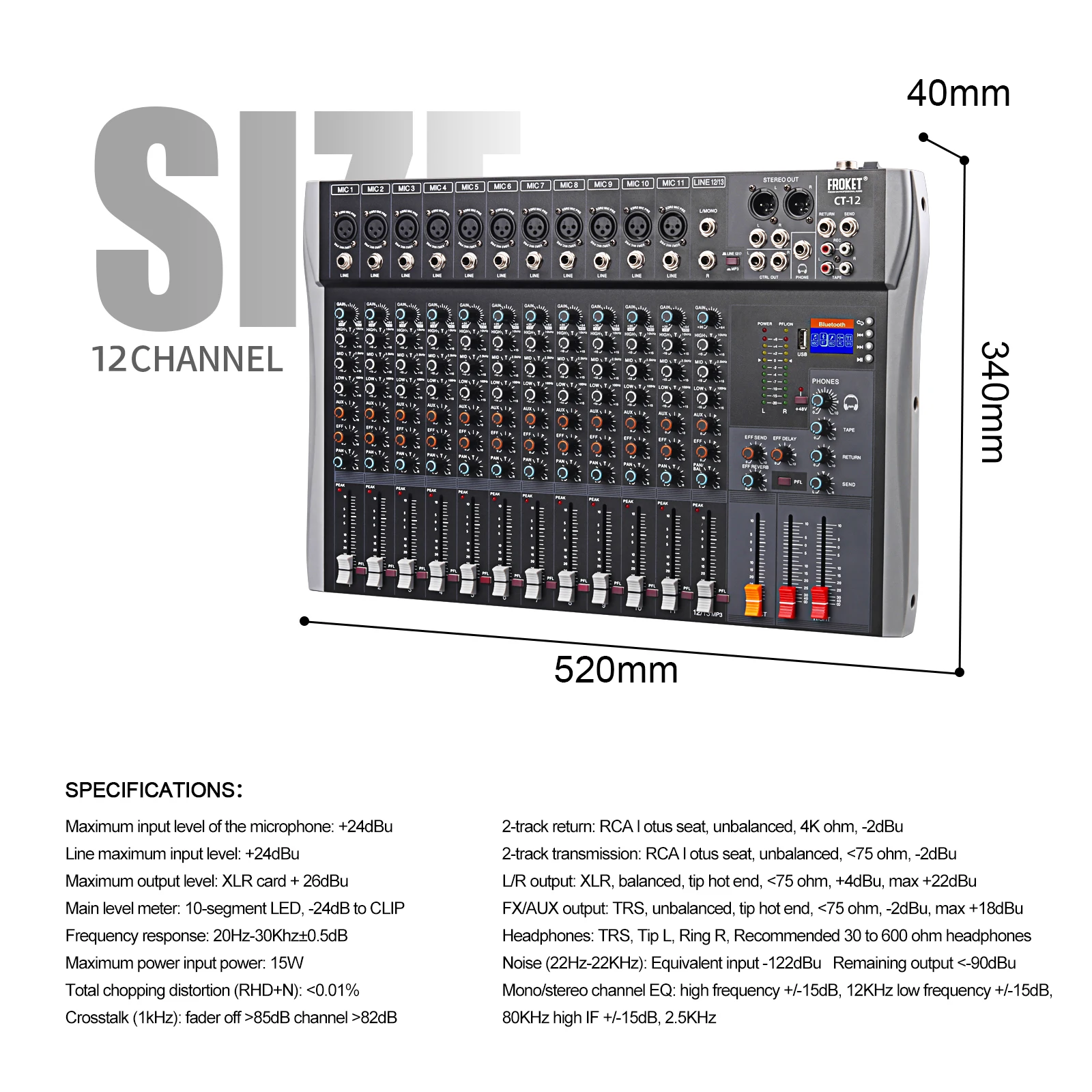 FROKET CT Series DSP Mixer Audio Console DJ Console di missaggio registrazione Audio professionale miscelazione per palco, Karaoke, registrazione