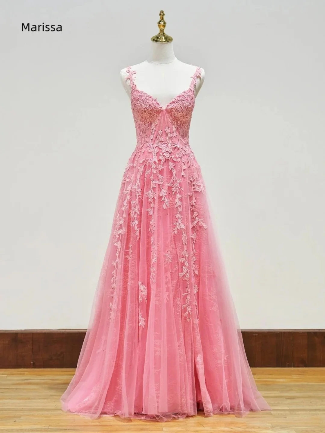 Marissa feito sob encomenda vestido de casamento luxuoso vestidos de noite femininos luxo 2025 linha um elegante vestidos de baile rosa chiffon festa