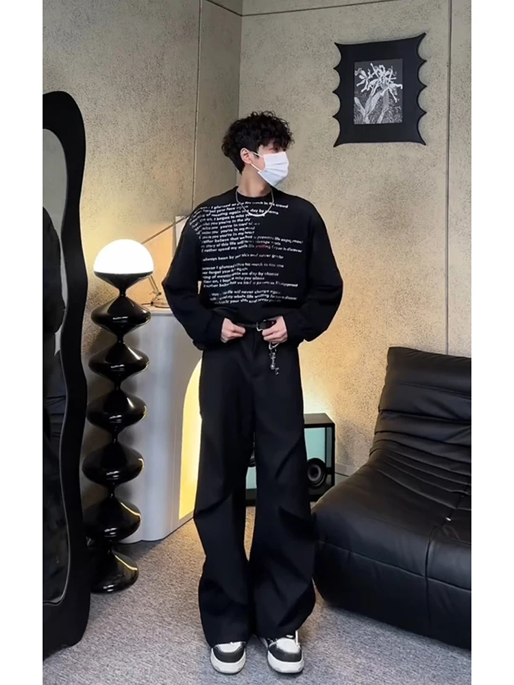 

Мужские брюки в американском ретро-стиле с плиссировкой, струящиеся, с высокой талией, длинные, летние, модные, повседневные, молодежные, стильные