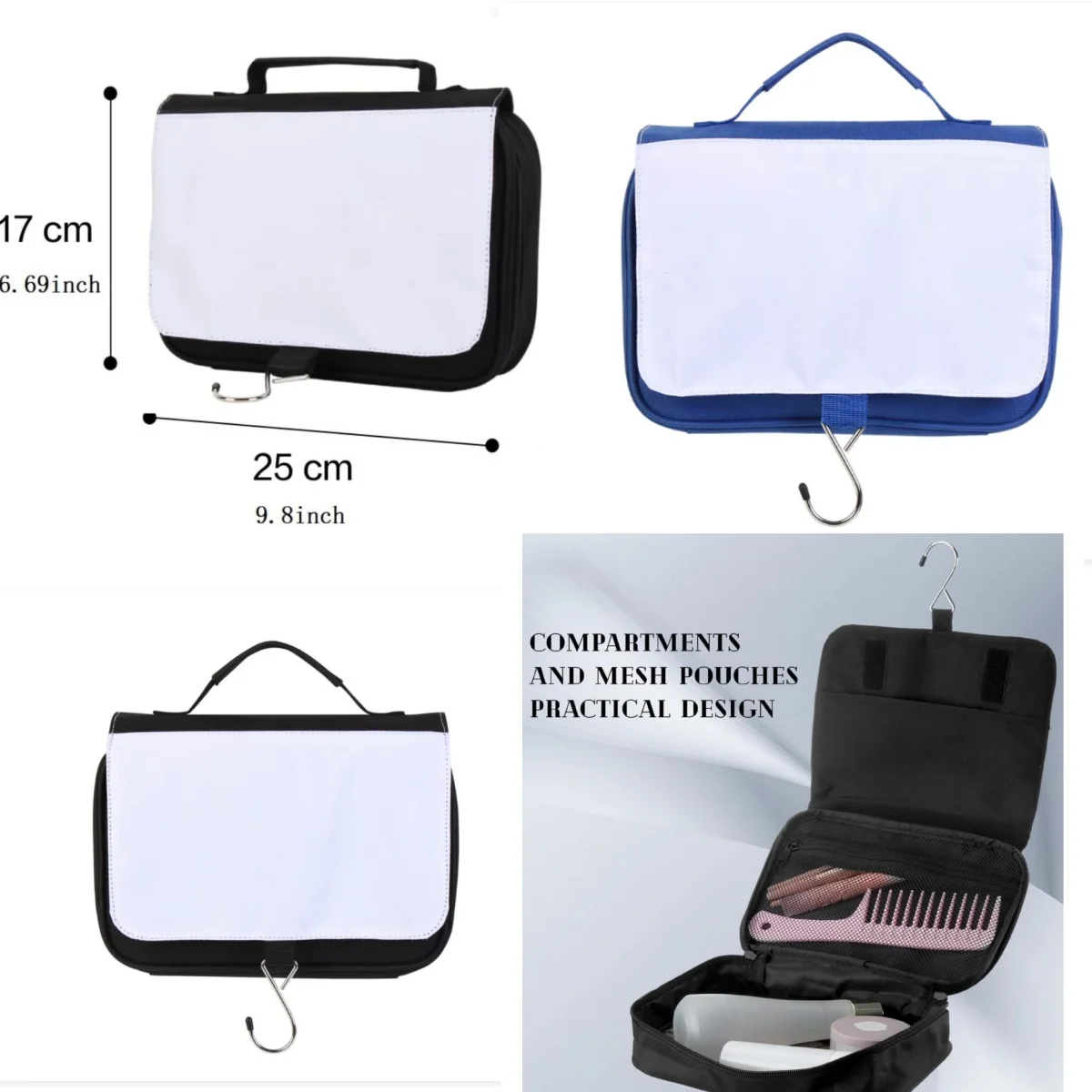 

4 Pack Sublimation Blank Hand Bag for Outdoor Travel Lightweight Manual Washing Bag With Hook for Heat Transfer Print