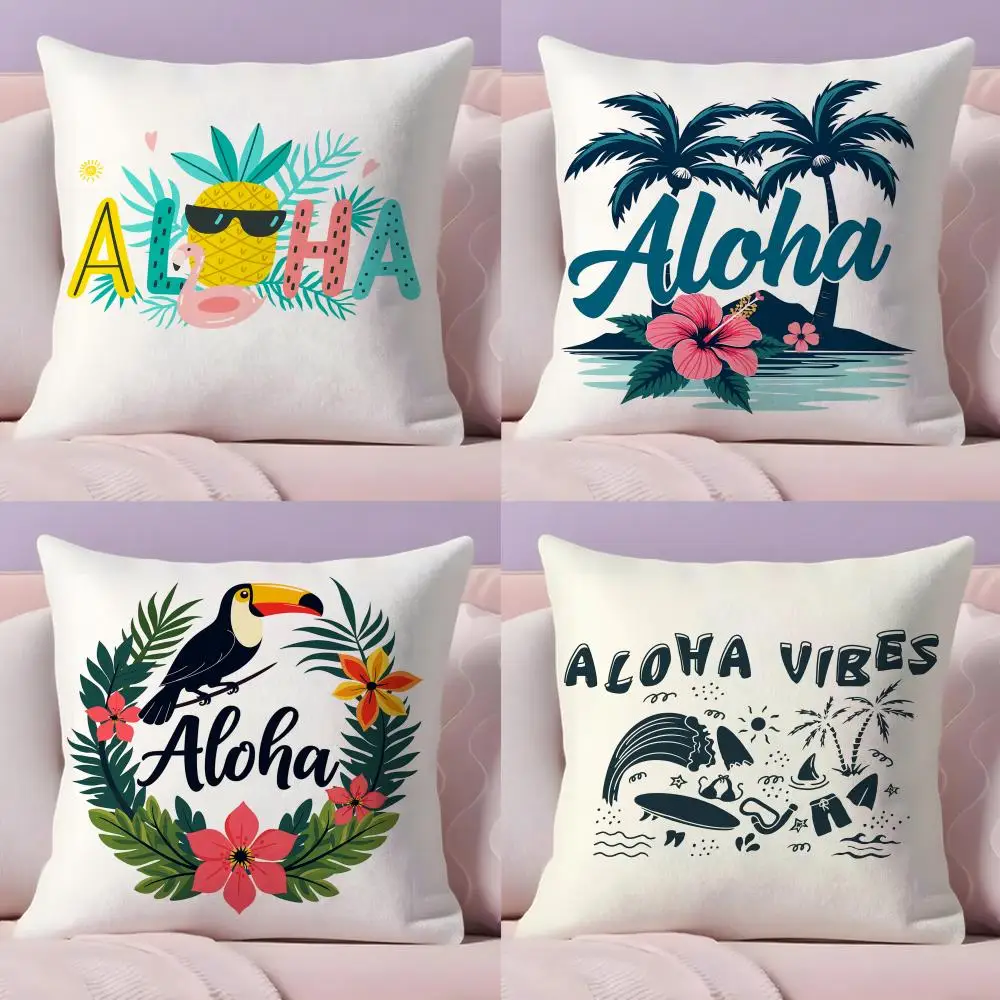 

Aloha Hibiscus Design Cushion Cover Plush Fabric Soft Double-Sided Printed Sofa Warm Winter Home Gift Pillow Case