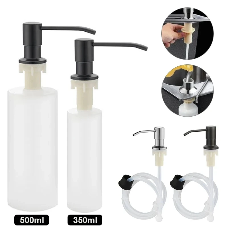 Dispensador de jabón líquido para fregadero, bomba de acero inoxidable, botella de jabón líquido, montaje en fregadero, botella dispensadora de