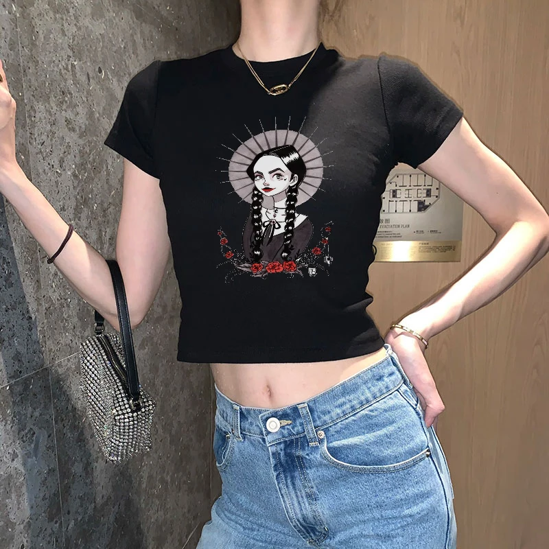 Y2k Mittwoch Addams Lustige T Hemd Frauen Kawaii Cartoon Punk Never Akademie T-shirt Gothic Harajuku Tops Anime T-shirt Weibliche