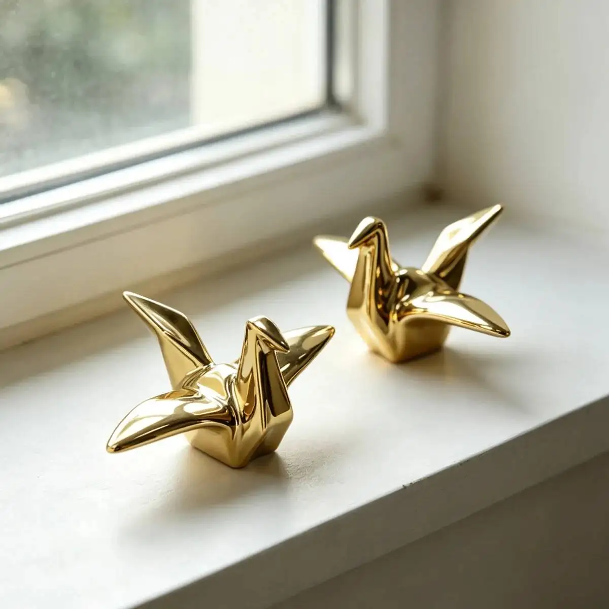 Ceramic Handicrafts Golden Paper Crane Small Figurine Geometric Origami Statue Crane Figurines Home Decoration Accessories