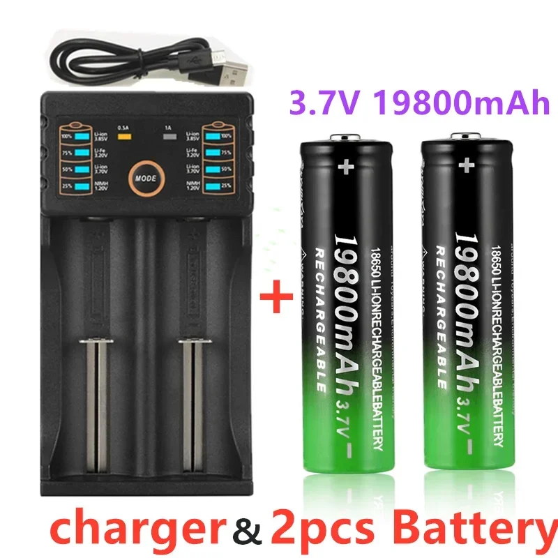 2021 New 18650 Lithium Batteries Flashlight 18650 Rechargeable-Battery 3.7V 19800Mah for Flashlight + USB charger