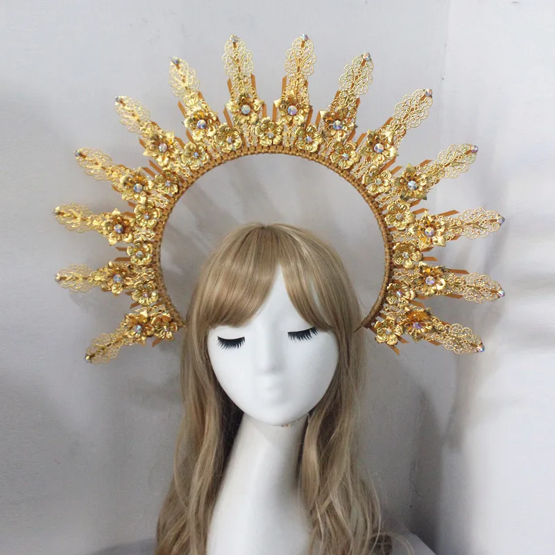 Gold Halo Crown Headpiece Plastic Sunburst Sun Goddess Cosplay Accessory Golden Lotus Halo Sunburst Light Headpiece - Wearable Art  main image 3