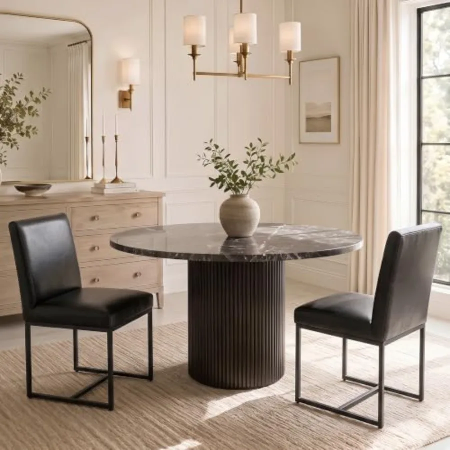 Modern Dining Chairs Set of 2, Upholstered Leather Dining Room Chairs with Ergonomic Back and Metal Frame for Home, Kitchen, Ap