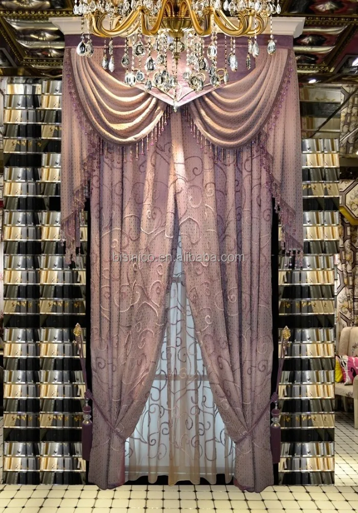 New European Romantic Grey Pink Curtains and Tulle Set with , Elegant Delicate Jacquard Blackout 