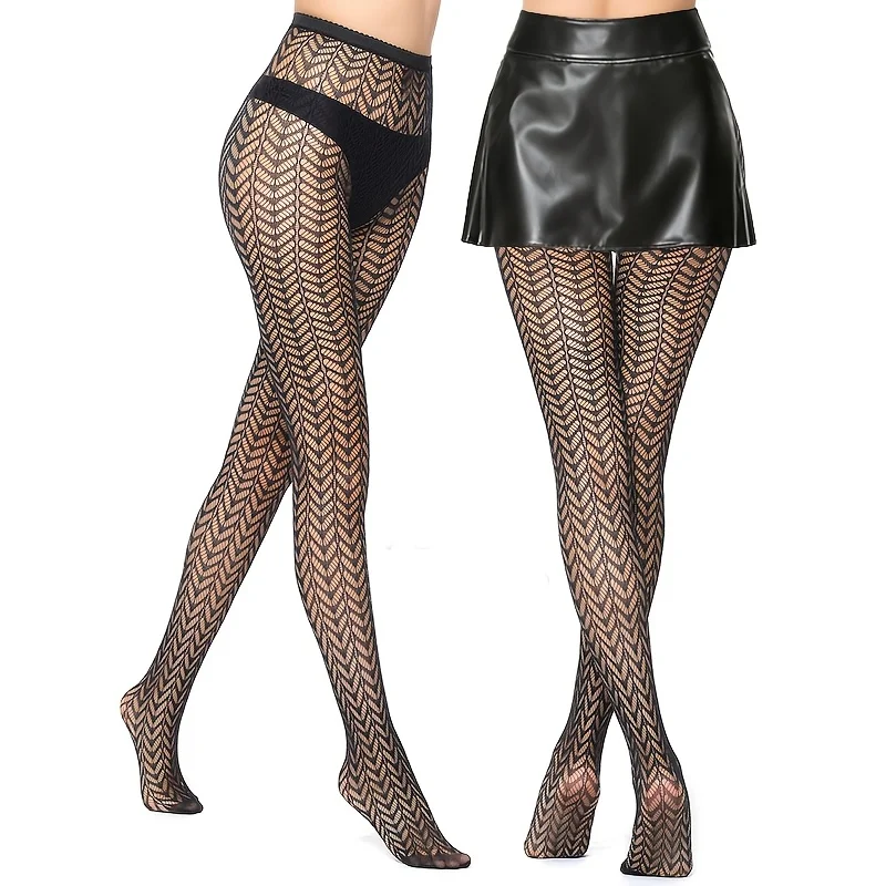 3 Pairs Pack Geometric Pattern Fishnet Tights Women's Hollow Out Lace Pantyhose Black Mesh Stockings Set
