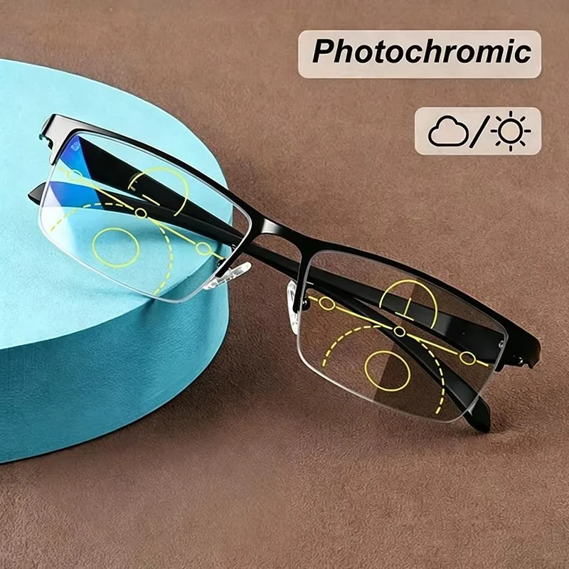 Photochromic Progressive Multifocal Reading Glasses Men With Near And Far Functions, Intelligent Zoom, And Anti Blue Light Lens