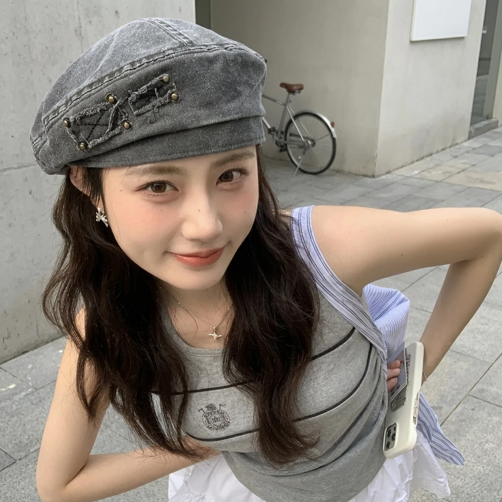 1pc Denim Beret Hat Washed Retro Style for Spring Summer Casual Wear Women's Classic Painter Cap Breathable Travel Accessory