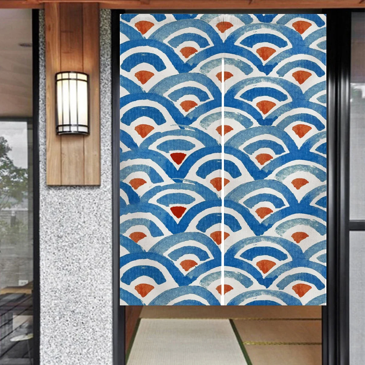 Ofat Home Blue Fish Scale Pattern Door Curtain Ocean Wave Texture Japanese Noren Doorway Curtain Home Decor Hanging Panel