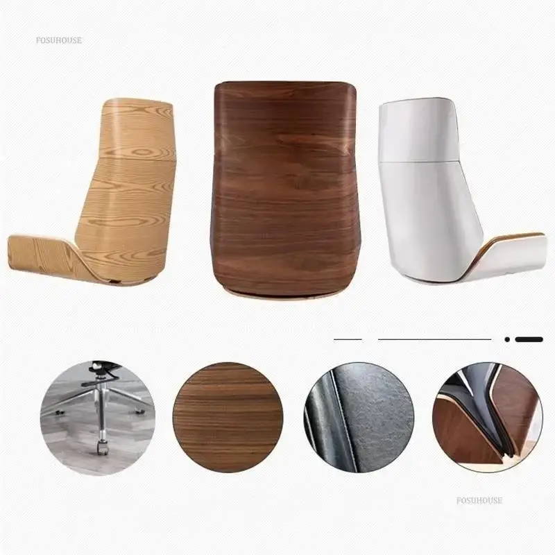 كرسي دوار خشبي حديث للترفيه المنزلي كرسي كمبيوتر جلدي فاخر للألعاب بكرة عالية الظهر كراسي مكتب أثاث غرفة النوم