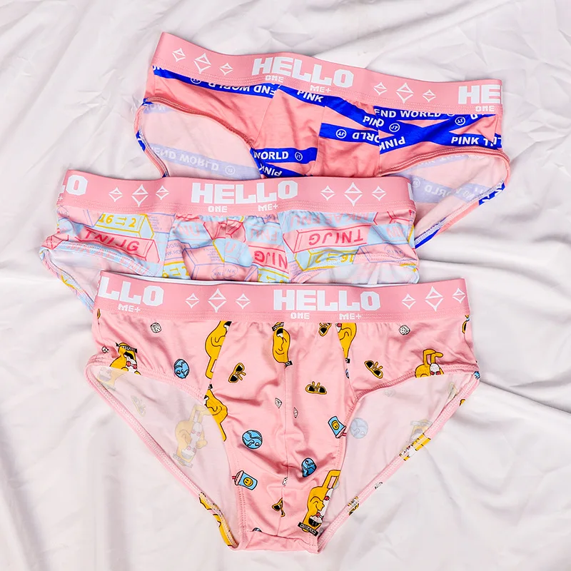 45-90KG,Mens Underwear Briefs Fashion Cartoon Printed Boys Bikini Breathable Sexy Male Pink Panties Large Size XL 2XL 3XL