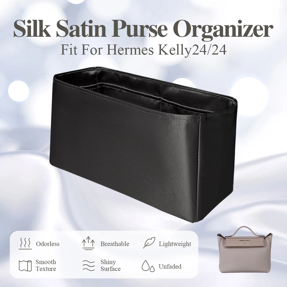 

Silk Satin Purse Organizer Insert Fit for Hermes Kelly 24/24 Handbag Organizer Insert Lightweight Inside Storage Bag Insert