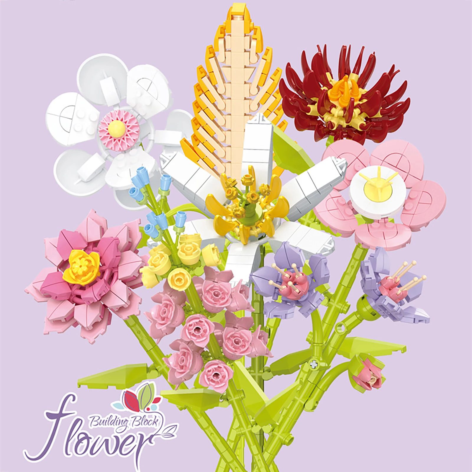 

Simulation Flowers Plant Building Block Without Vase Michelia Magnolia Morning Glory Small Particles Mosaic MOC Bricks Ornaments