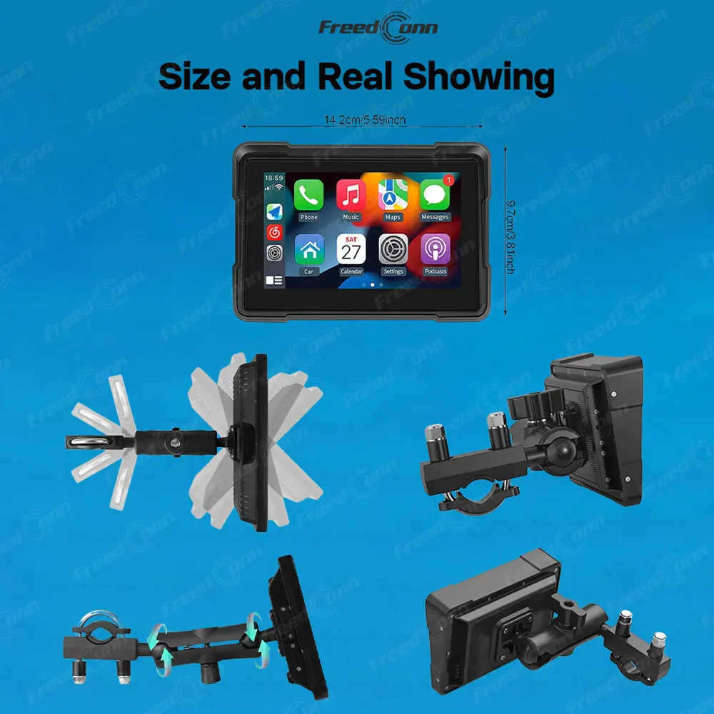 Freedconn C5000 Motorcycle Carplay Navigation DVR Bluetooth Car play 5Inch Display Wireless Android Auto Waterproof Monitor