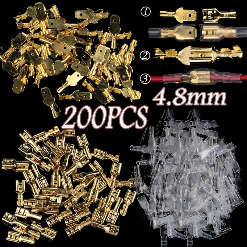 200PCS 2.8/4.8/6.3mm Vrouwelijke/mannelijke Spade Terminals Draad Connectors Crimp Terminals Crimp Met Transparante Isolerende mouwen